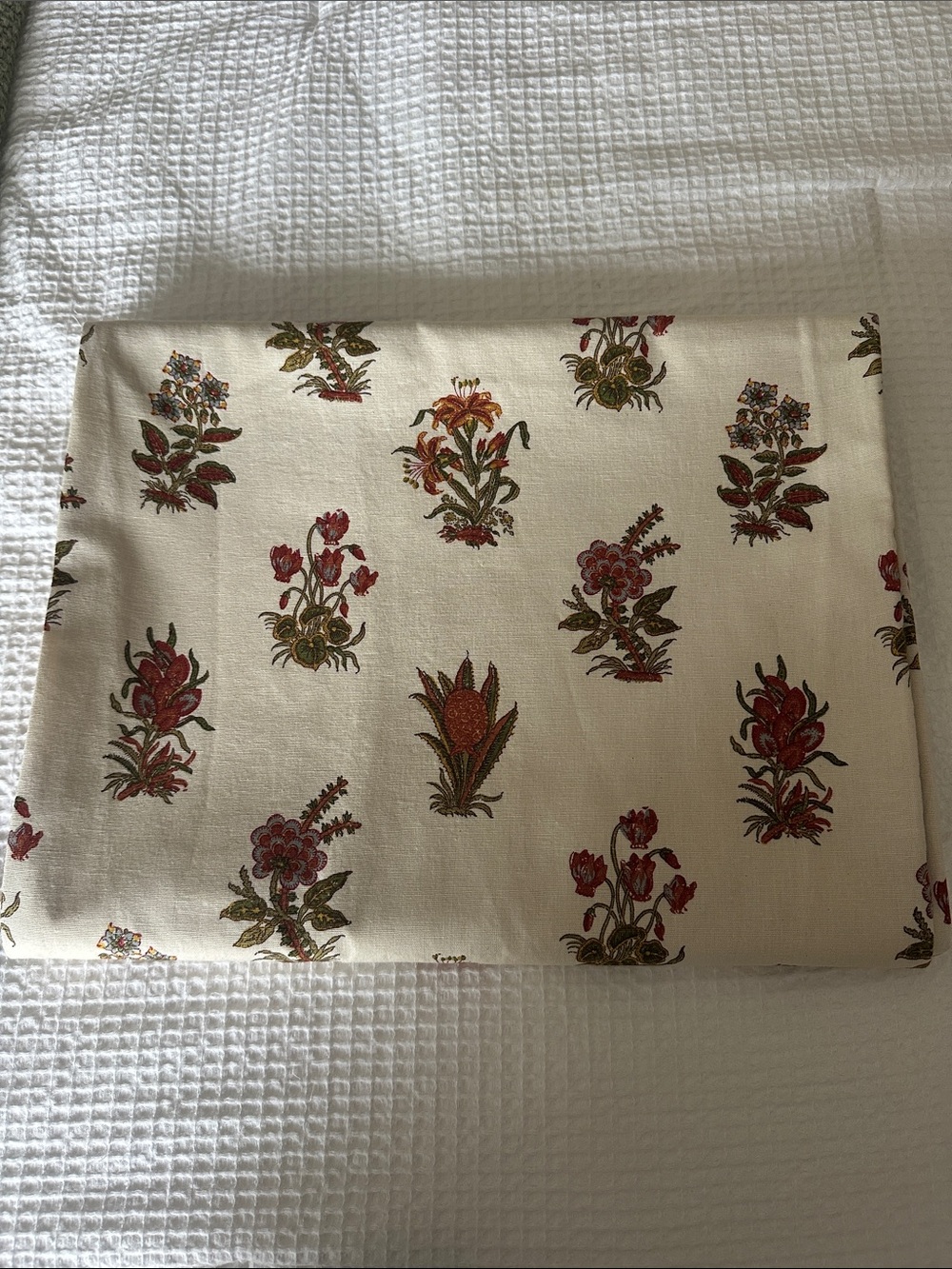 Pottery Barn Cream Table Runner with Red and Green Floral Print 18 X 108